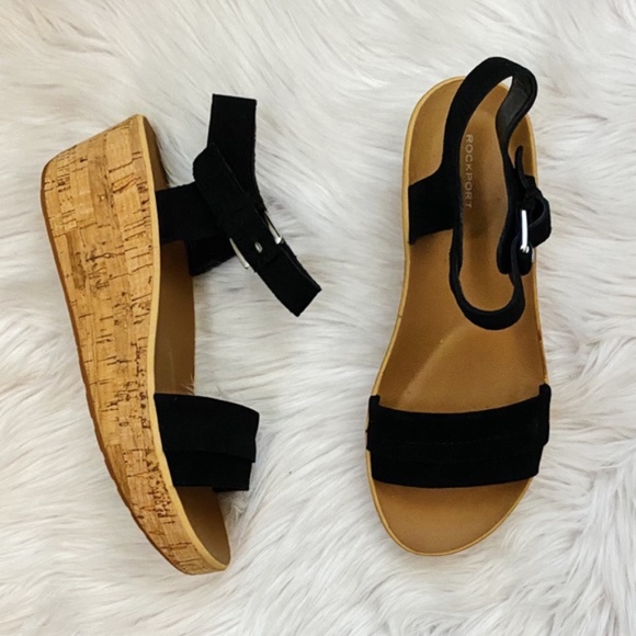 Rockport Shoes - Rockport Lanea Fringe Wedges Black Tan Size 8.5M